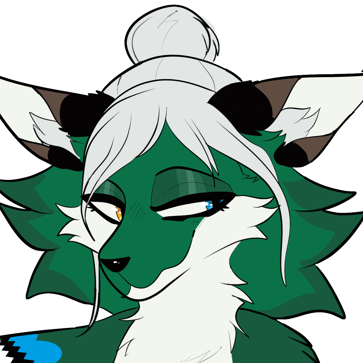 Avatar for Viridi Vix; a green fox with silver hair tied in a bun.